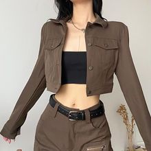 洋气牛仔短外套女polo领小个子长袖百搭小众纯色秋冬ins潮流上衣