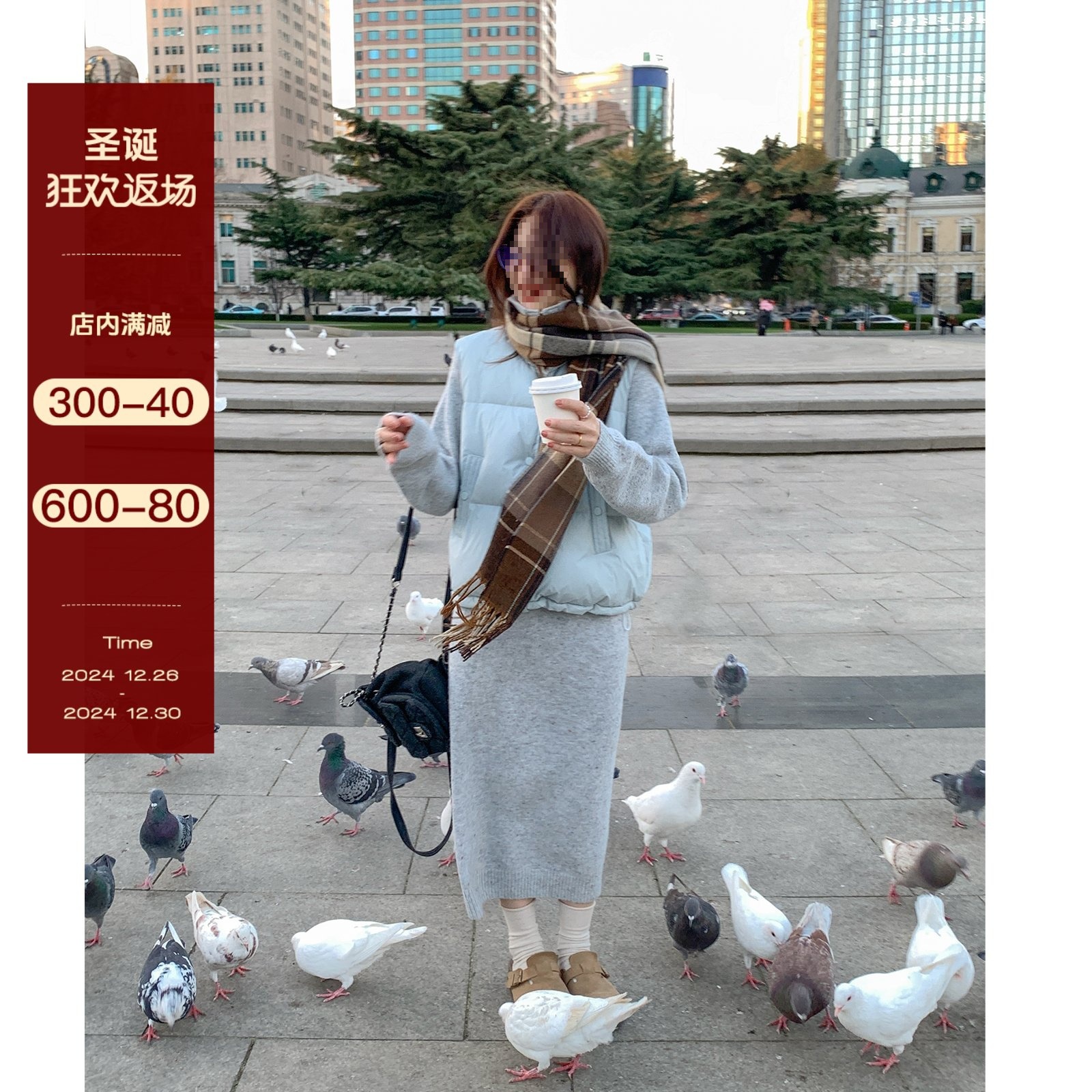 西西里安 慵懒冬日~韩版高领杂点毛衣连衣裙女小个子直筒毛织裙