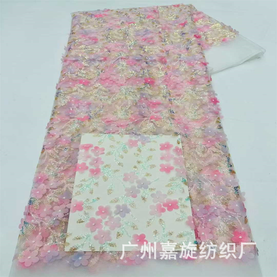 Inventario fresco pequeño láser gradiente pequeño ciruela tela de malla sequinilla bordada ropa infantil vestido vestido vestido tela