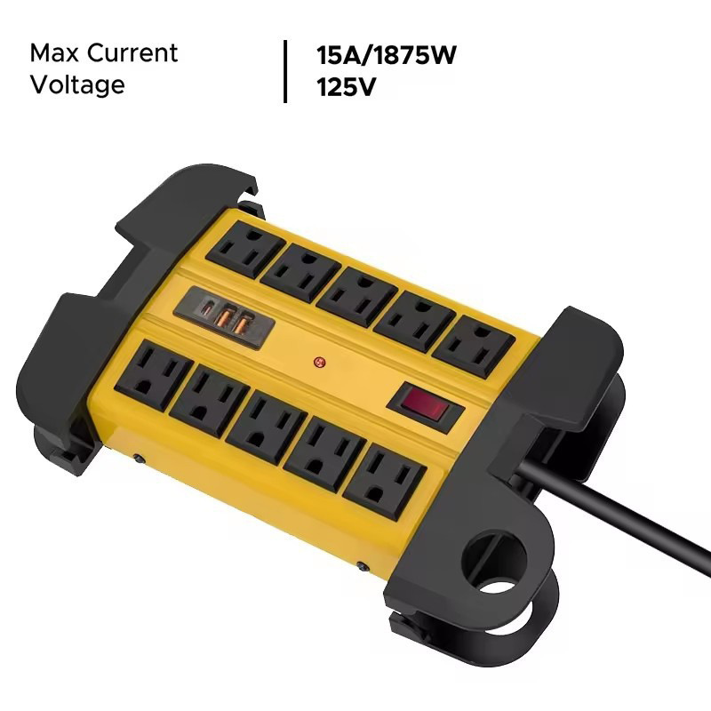 跨境专供美标排插10位电源重金属插座3USB大功率带开关扩展排插座