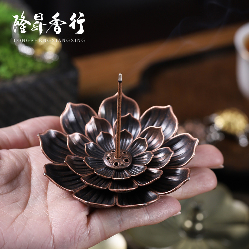 新款线香插 合金莲花香插荷花多孔线香炉香座 家用供佛禅意香薰炉|undefined