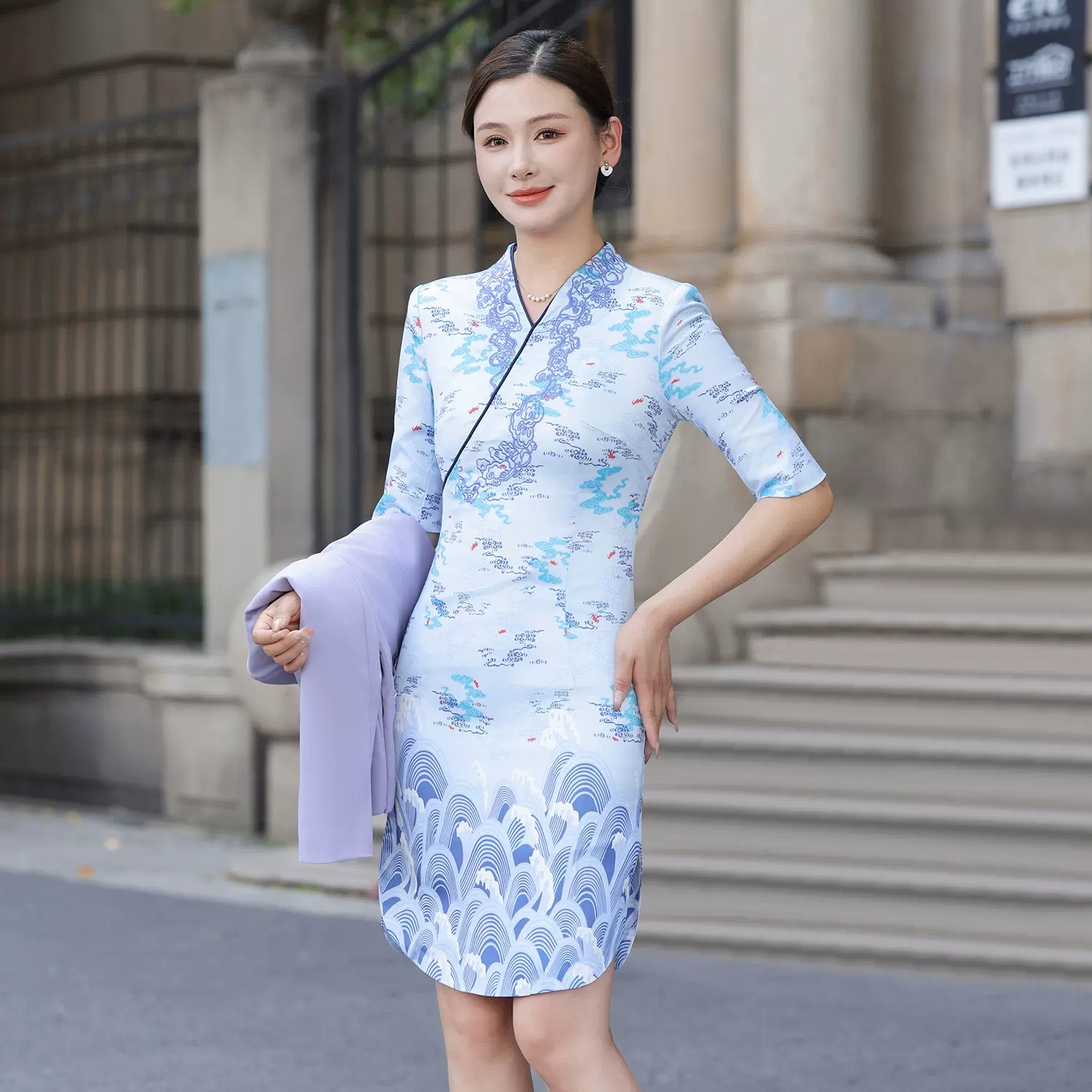 中袖空乘迎宾礼仪接待旗袍前台工作服海航空姐制服职业装连衣裙女