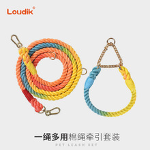 Loudik批发一拖二遛狗绳子跑步宠物狗狗牵引绳狗项圈中大型犬跨境