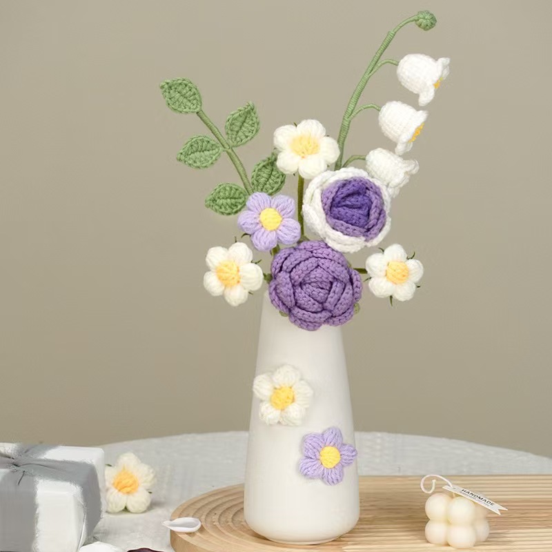 Amazon al por mayor buquete de lana hecha a mano trenzado imortalidad flor GeSan regalos de mano decoración simulación de San Valentín