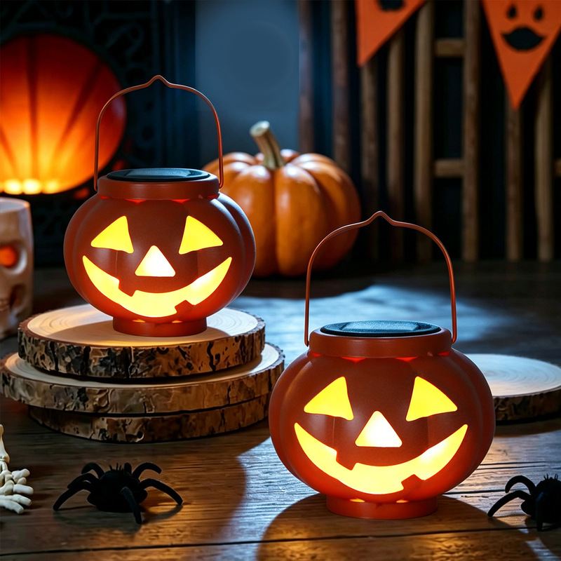 Solar-Powered Iron Lantern Decoration Halloween Pumpkin Light Outdoor Garden Decor Waterproof Creative Atmosphere Courtyard Light