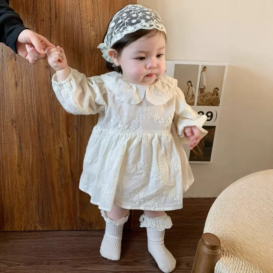 蔗梨童装女童长袖连衣裙2025春季新款儿童包屁爬服裙子宝宝公主裙