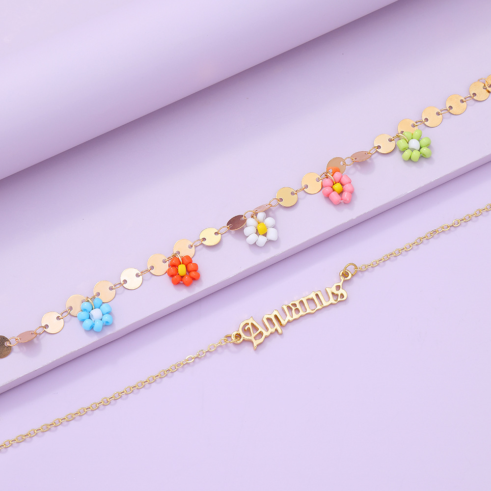 Wholesale Creative Beads Flower Letter Constellation Anklet Nihaojewelry display picture 1