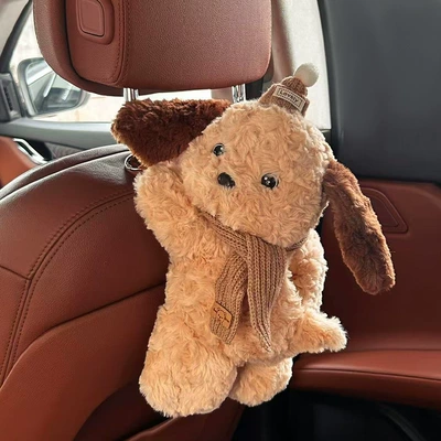 Car Interior Decoration Supplies, Car tissue box/set - khaki-bear-scarf-puppy-tissue-bag