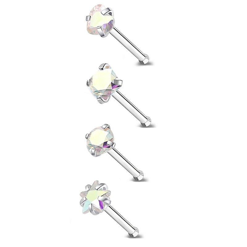 Titanium Steel Curved Stud Five-Pointed Star Square Heart L S Rod Ring Mini Inlaid Stone Girl Facial Nose Jewelry_voghion.com