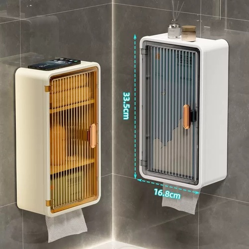 Wall-mounted toilet paper holder without drilling, waterproof bathroom tissue storage box, large size, shelf organizer