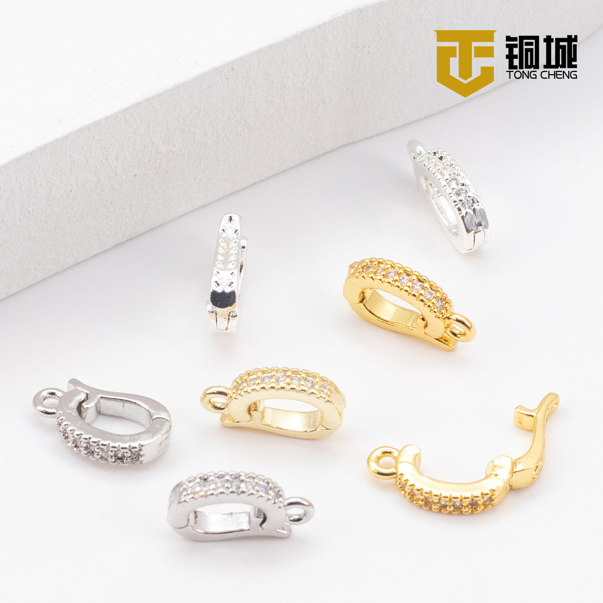 镀真金微镶锆石万能扣14K包金玉石珍珠吊坠扣手工diy饰品项链夹扣