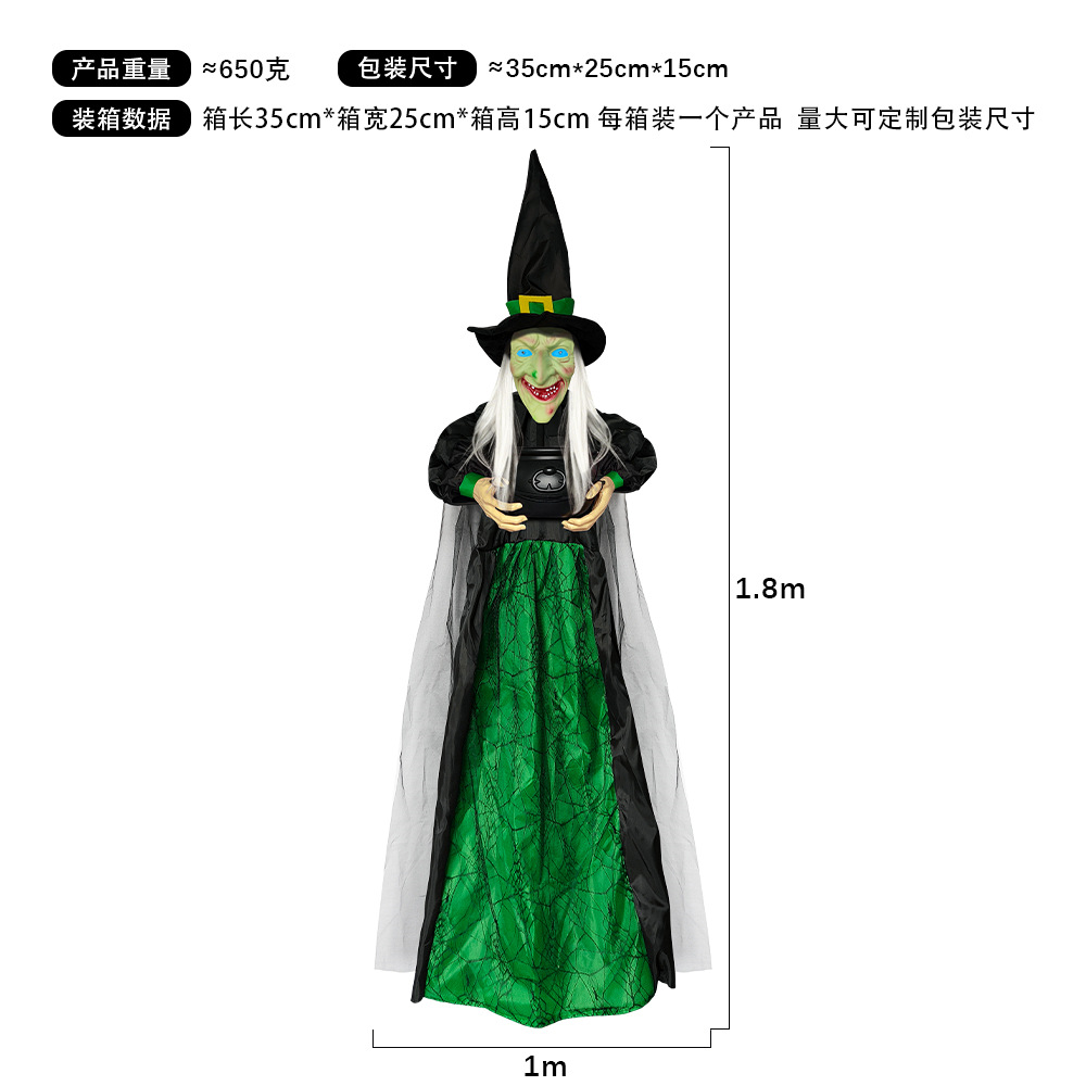 Bruja Colgante Animada de Terror de Tela No Tejida, con Control por Voz y Luz, para Halloween y Casas Embrujadas