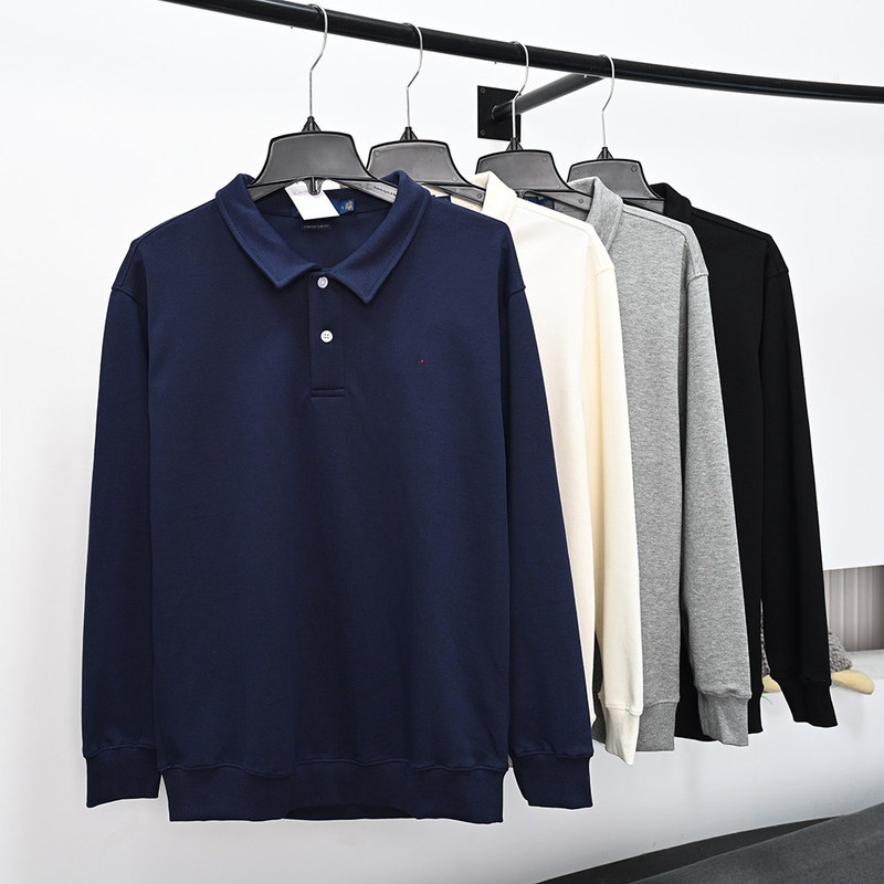 Men's Quality Apparel 268/13 American Single Embroidery Commuting Pique Cotton Polo Collar Casual Long Sleeve Sweatshirt
