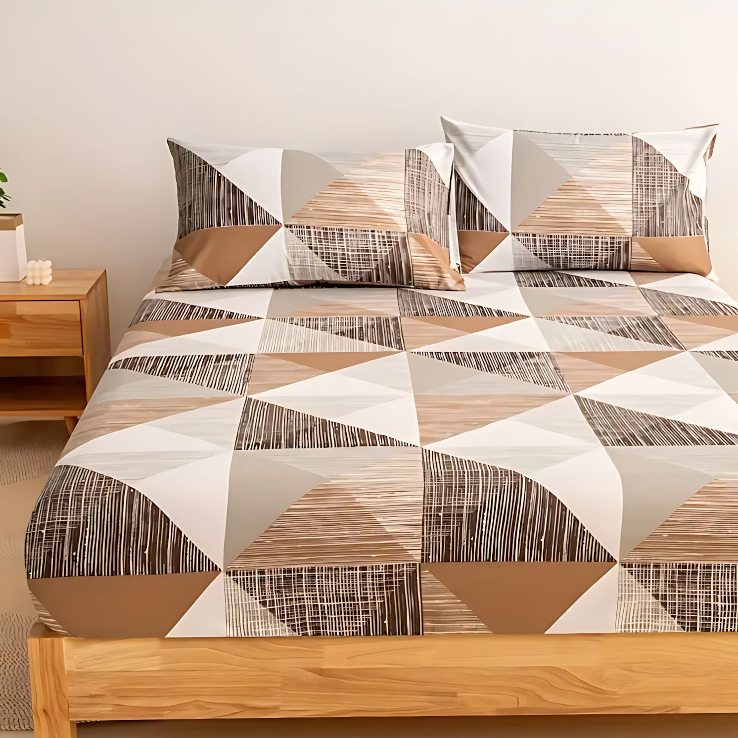 TEMU / JIT triángulo geométrico impresión digital 3D suave cama cómoda camisa colchón set de ropa de cama