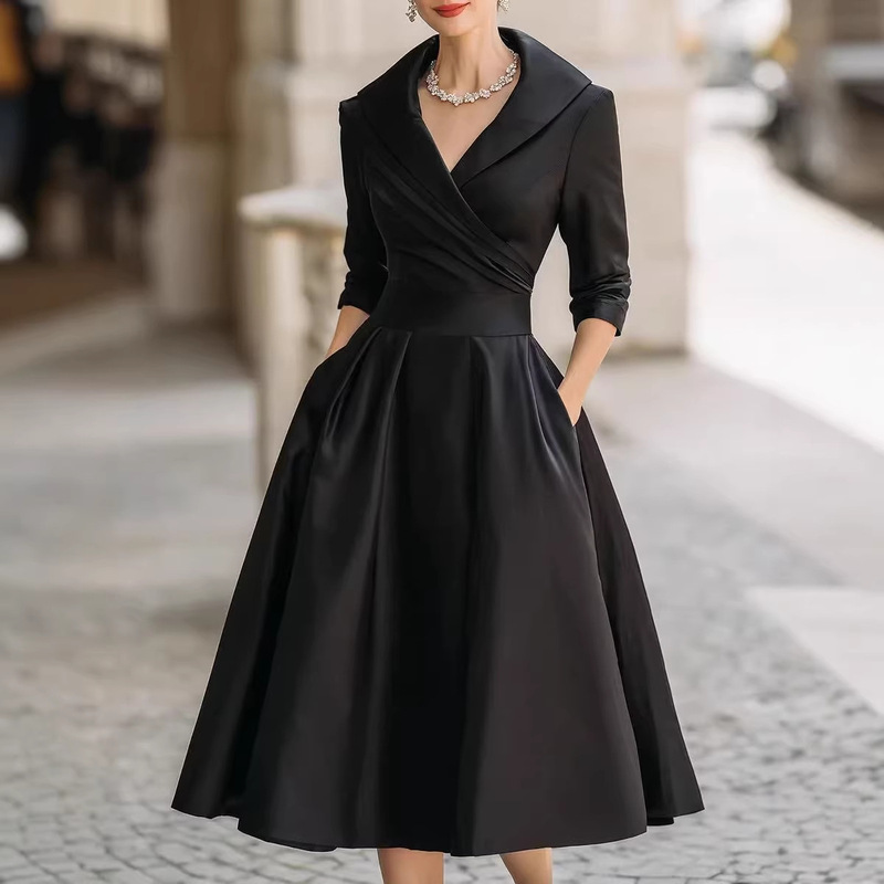 2025 European and American Fashion Amazon Independent Site Elegant Formal Waist Dress Slimming Elegant Long-Sleeved Dress