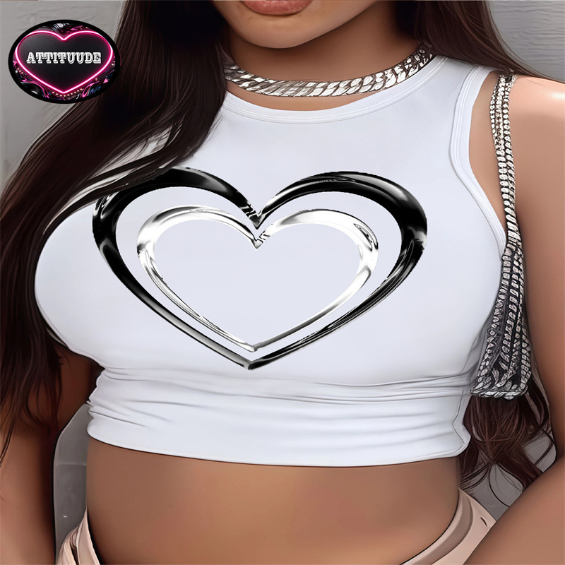 European American Style Cropped Printed Vest Sleeveless round Neck Tank Top for Women New Summer Hot Girl Look Blended Material_ecoleips.com