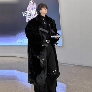 Winter Suit High-grade Sense Leather Loop Decorative Design Mid-length Eco-friendly Fur Coat Men's Coat Thickened Warm Plush