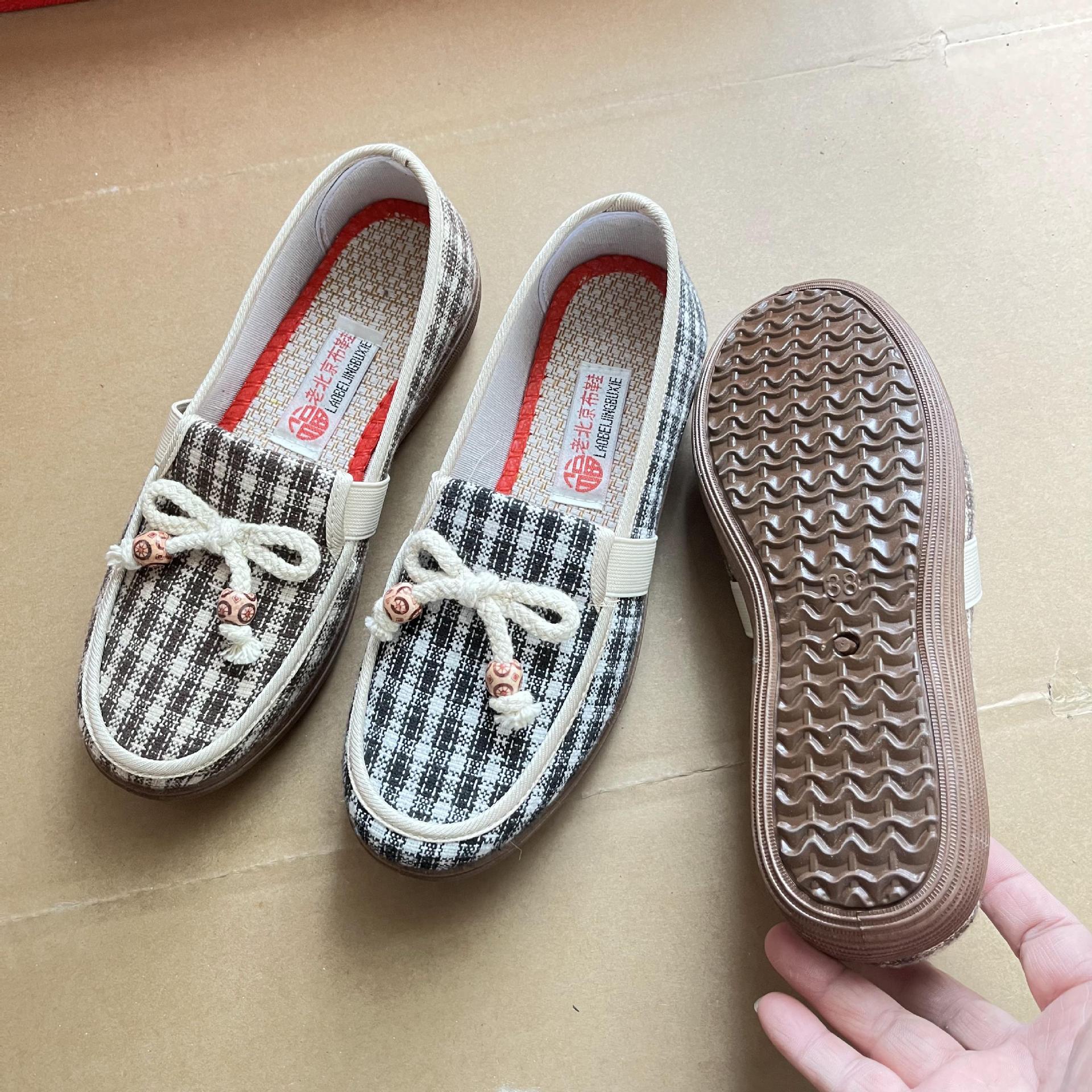 春秋款老北京布鞋女舒适圆头厚底平底妈妈鞋一脚蹬中老年布鞋女鞋