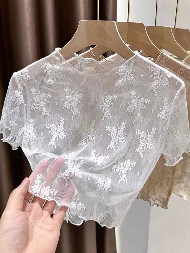 Thin sexy lace white T-shirt