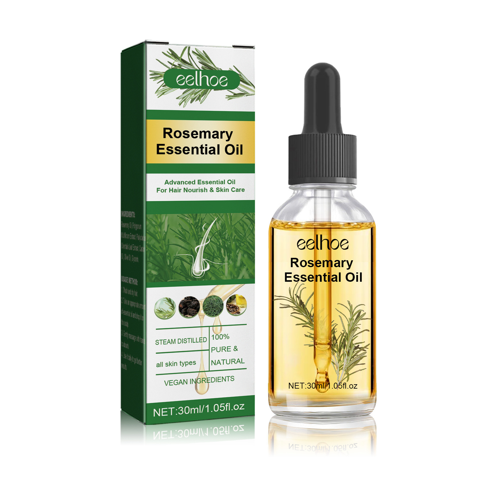 EELHOE Rosemary Hair Care Oil fortalece o cabelo, firma o cabelo, repara o cabelo, repara pontas duplas e danifica o óleo para o cabelo_voghion.com