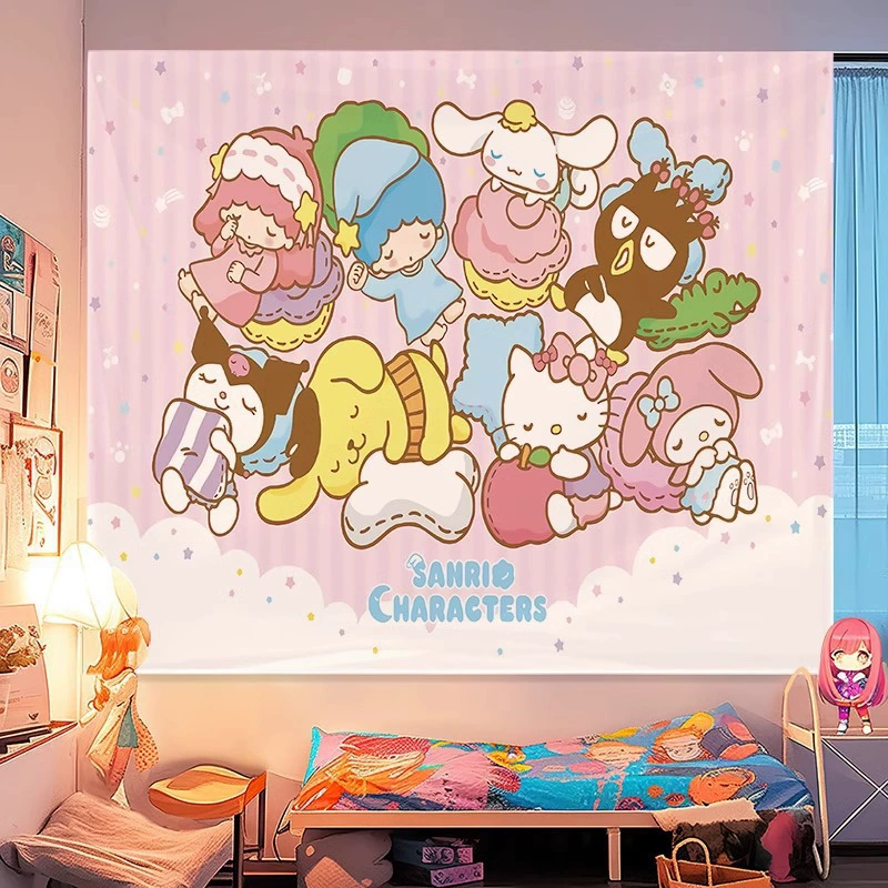 Sanrio INS фоновая ткань с милой мелайи, подвесная ткань Cuolomi, девичье сердечко, коричный узор, настенный гобелен для общежития