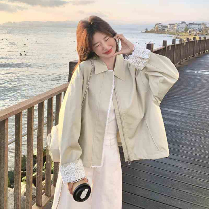 独特漂亮气质蕾丝拼接外套女2025秋季新款小个子短款休闲夹克上衣|undefined