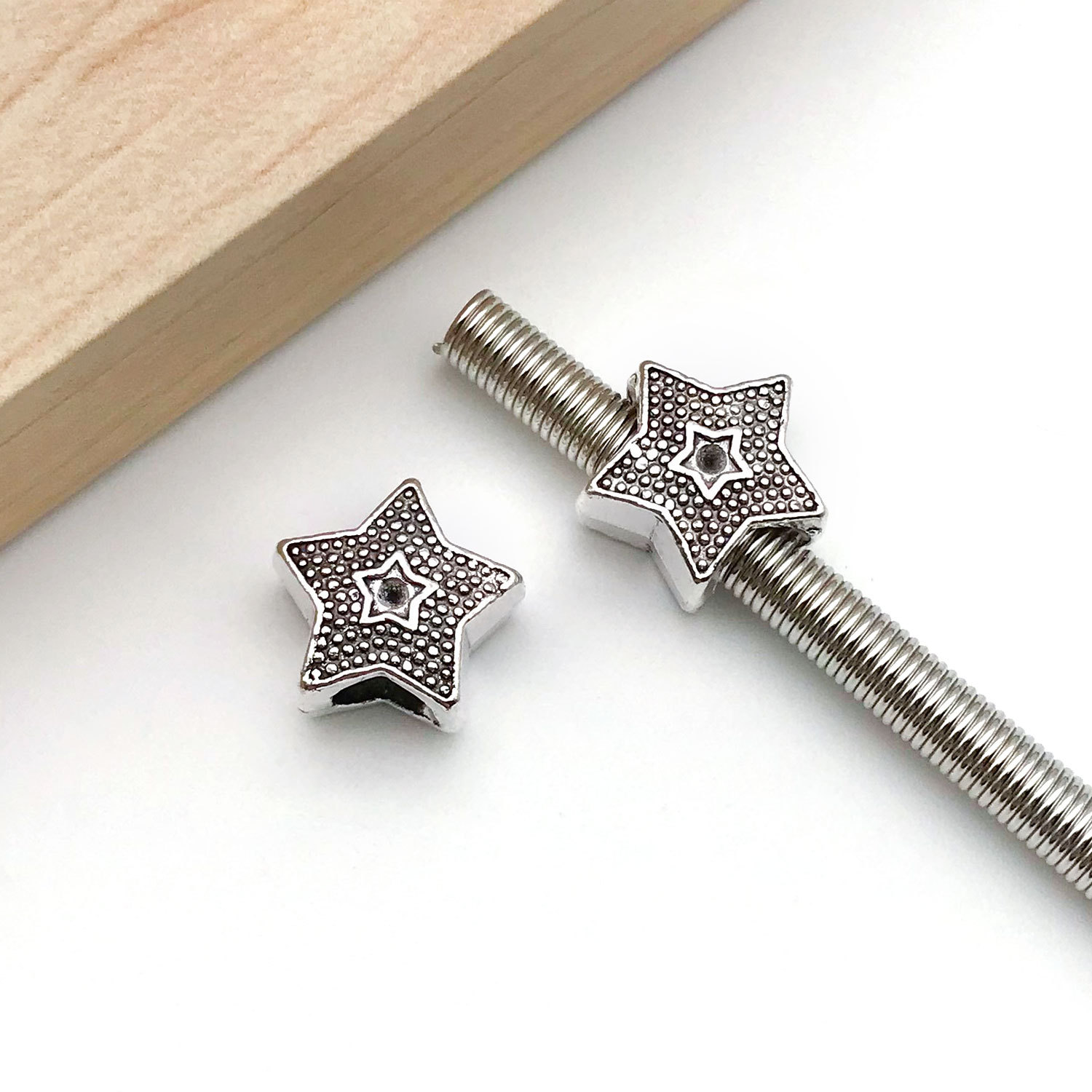 15171-古银锌合金五角星星潘家大孔珠10x7-1.9g