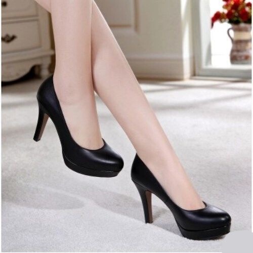 Real Soft Leather Soft-Soled High-Heeled Shoes, Mid-Heel Round-Toe Professional Work Shoes, Office Leather Shoes, Formal Etiquette Shoes, Winter