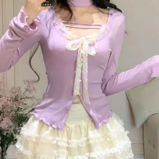 Spring and Summer Treasure Oasis Sweet and Slimming Hollow Lace Sweet and Spicy Slim-Fit Top with Long Sleeves and Skirt Set Spring and Summer Treasure Oasis Sweet and Slimming Hollow Lace Sweet and Spicy Slim-Fit Top with Long Sleeves and Skirt Set