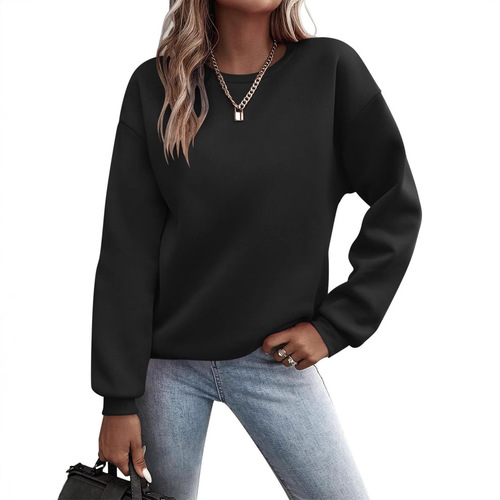 Cross-border European and American foreign trade Amazon Wish independent station 2024 autumn and winter padded casual crew neck loose sweatshirt for women