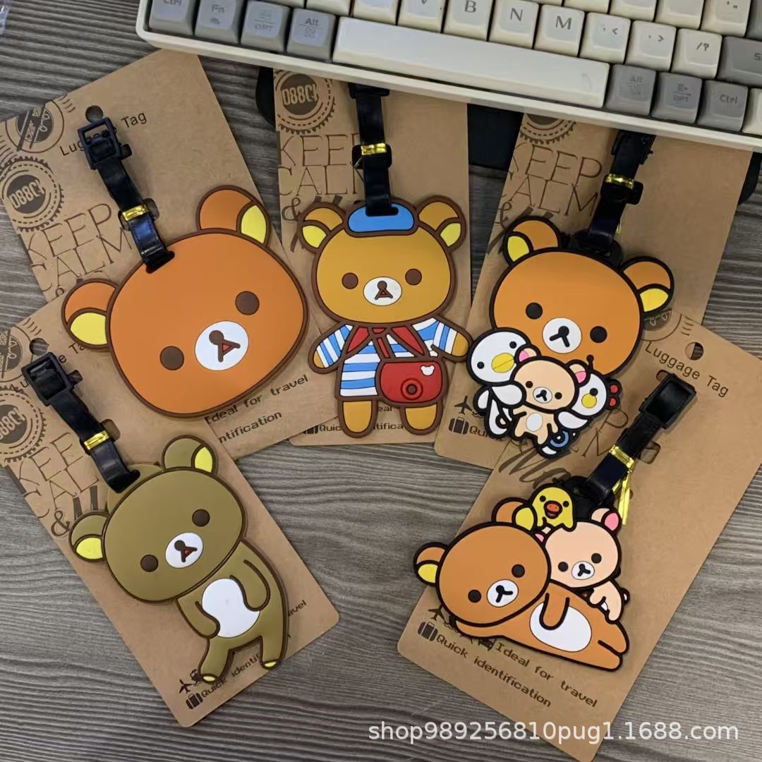 Japanese Cute Cartoon Rilakkuma Luggage Tag Travel Boarding Check-In Bag Decoration Anti-Lost DIY Relaxed Bear