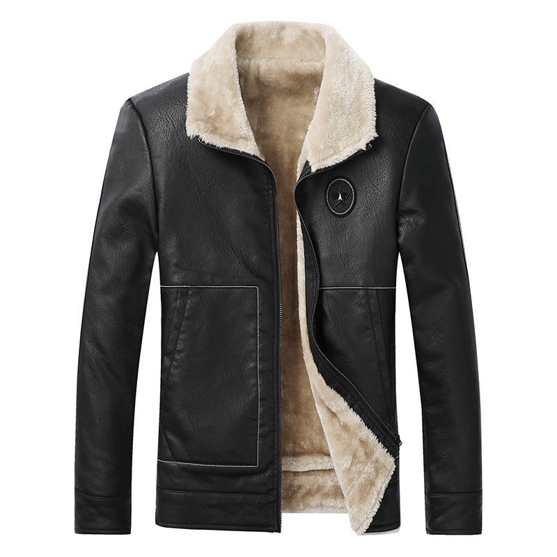 Chaqueta de solapa de lana de cordero de invierno de los hombres de abrigo de cuero cálido con forro polar Chaqueta de cuero casual de moda de estilo coreano al por mayor