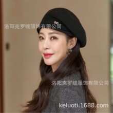 跨境专供秋冬帽子女纯色百搭针织毛线帽时尚保暖贝雷堆堆帽批发