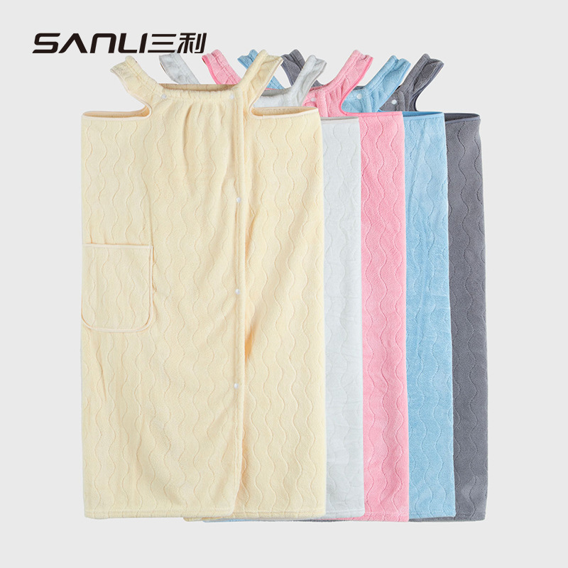 Sanli Towel Coral Fleece Bath Skirt Bath Cap Water Ripple Bath Skirt Adult Student Household Bath Wearable Bath Towel Wholesale