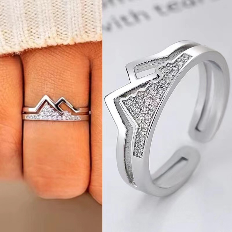 Lady Mountain Copper Plating Hollow Out Inlay Zircon Open Ring 1 Piece