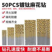 厂家直销50pcs镀钛麻花钻头电钻打孔工具套装1-3mm木工直柄麻花钻