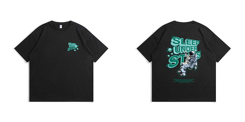 China-Chic Astronaut Printed Men's Short Sleeve T-shirt 220g Loose Large Street Hip Hop Couple Backing Shirt_voghion.com