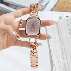 Apple Watch iwatch8/7/6/5/4世代のハイエンド単列デニムチェーンステンレススチールストラップ22mmに適しています。