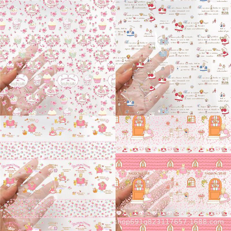 0.5mm Cartoon Rabbit Jasmine Transparent UV Printing PVC Sliced Leather DIY Card Bag Accessories 1Yc61034