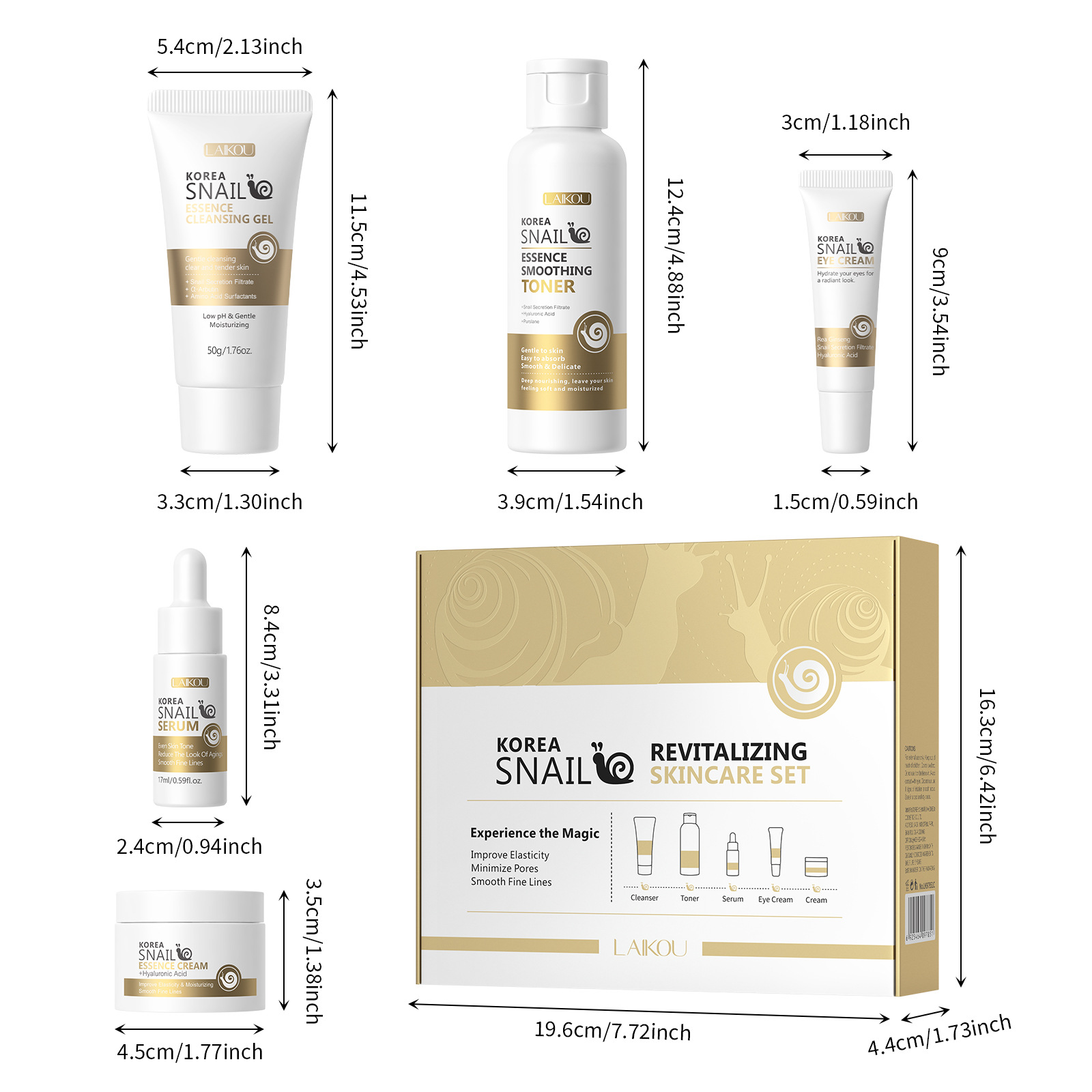Cross-border new LAIKOU snail skin care five-piece set for facial care to brighten skin tone, manufacturer's skin care products in stock details Picture