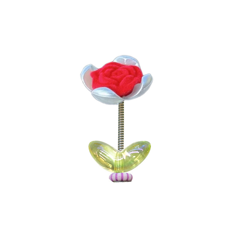 Adornos para automóviles, resorte, trébol de cuatro hojas, rosa flocada, adornos de flores, pequeños adornos para sacudir la cabeza