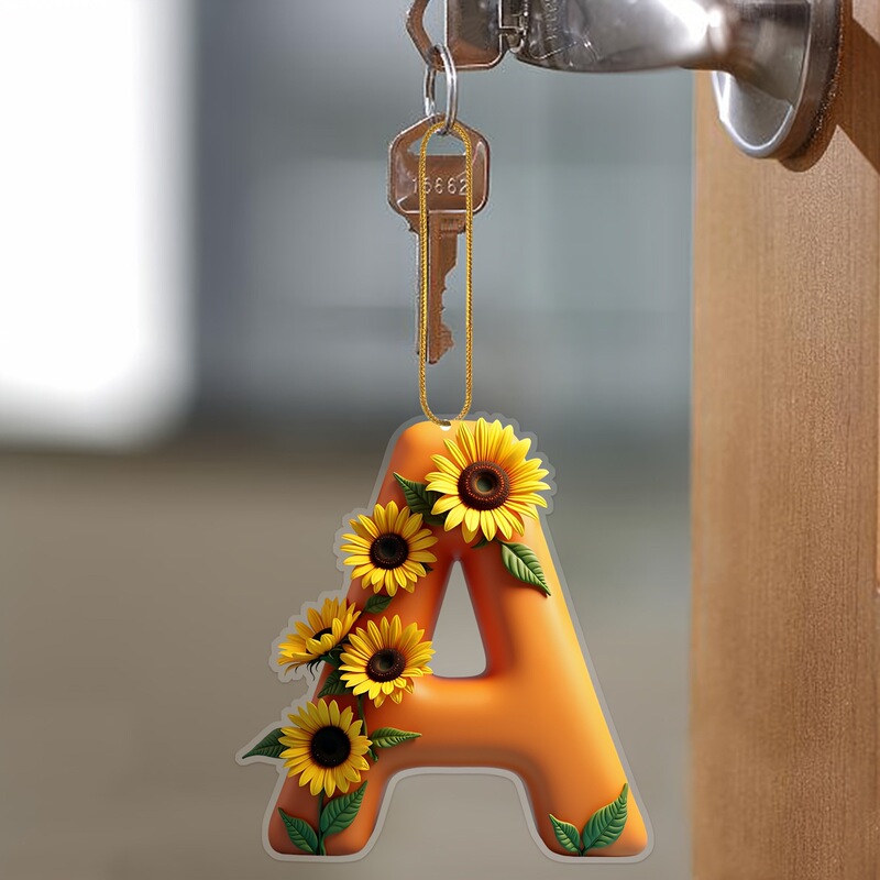 2D Plane, Letter Car Pendant, Sunflower Letter Creative Keychain Pendant, Sturdy and Durable Back