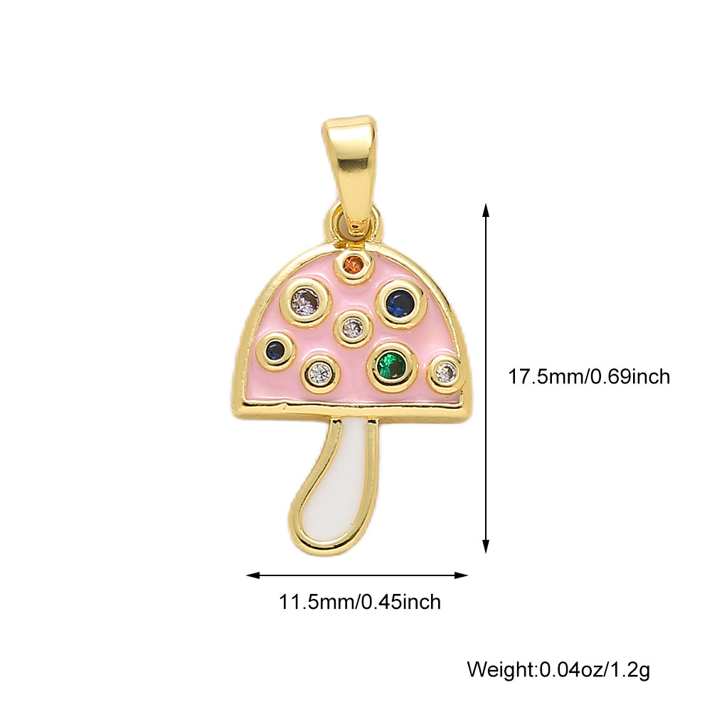 Copper Material Mushroom Pattern 1 Piece Copper Zircon 18K Real Gold Plated Mushroom Polished Pendant Necklace