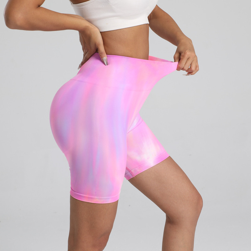 Flame Tie-Dye Rainbow Fitness Pants Women's Tight Training Sports Pants Aurora Running High Waist Peach Hip Yoga Shorts