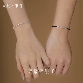 S999足银轻奢高级感玛瑙手链女简约个性百搭设计感情侣款手链代发