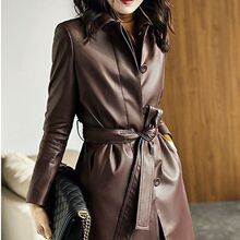价小个子中长款赫本风海宁皮衣加长版软皮风衣女款棕色皮大衣