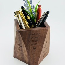 etsy个性化雕刻款创意木制笔筒木质办公用品桌面学习文具收纳笔桶