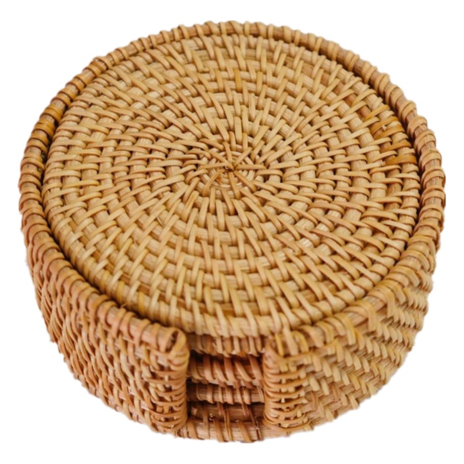 Wholesale Handmade Autumn Rattan Vietnamese Rattan Mat Set Anti-Scalding Coaster Pot Mat Heat Insulation Mat Wooden Storage Tea Set Accessories
