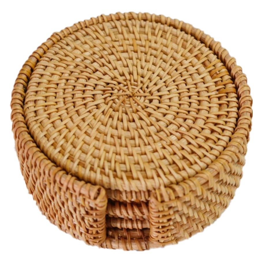 Оптовый набор из ручной работы: осенние плетеные коврики из вьетнамского ротанга, термостойкие подставки под горячее, изоляционные коврики, деревянные аксессуары для хранения чайного сервиза