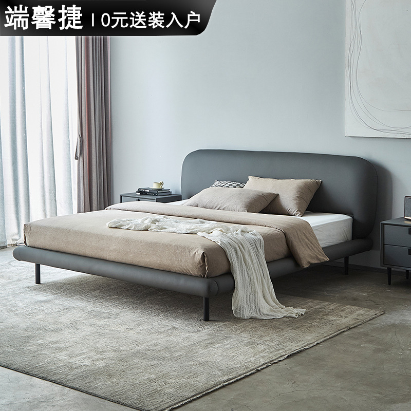 Italiano minimalista cama de cuero real dormitorio principal moderno minimalista bolsa suave cama doble 1,8 m dormitorio alta pierna cama salida de fábrica